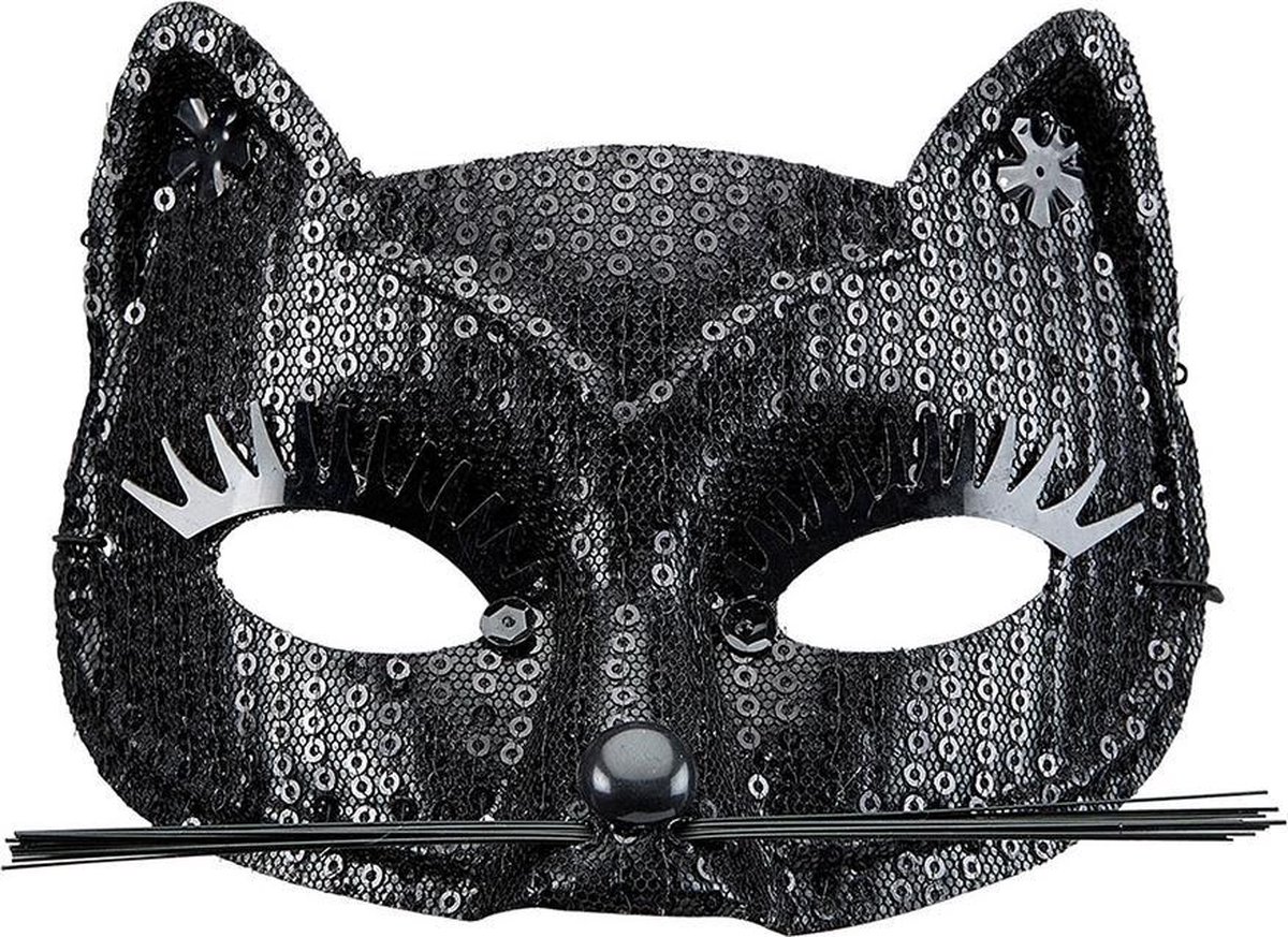 WIDMANN - Zwart poesje masker voor volwassenen - Maskers > Masquerade masker